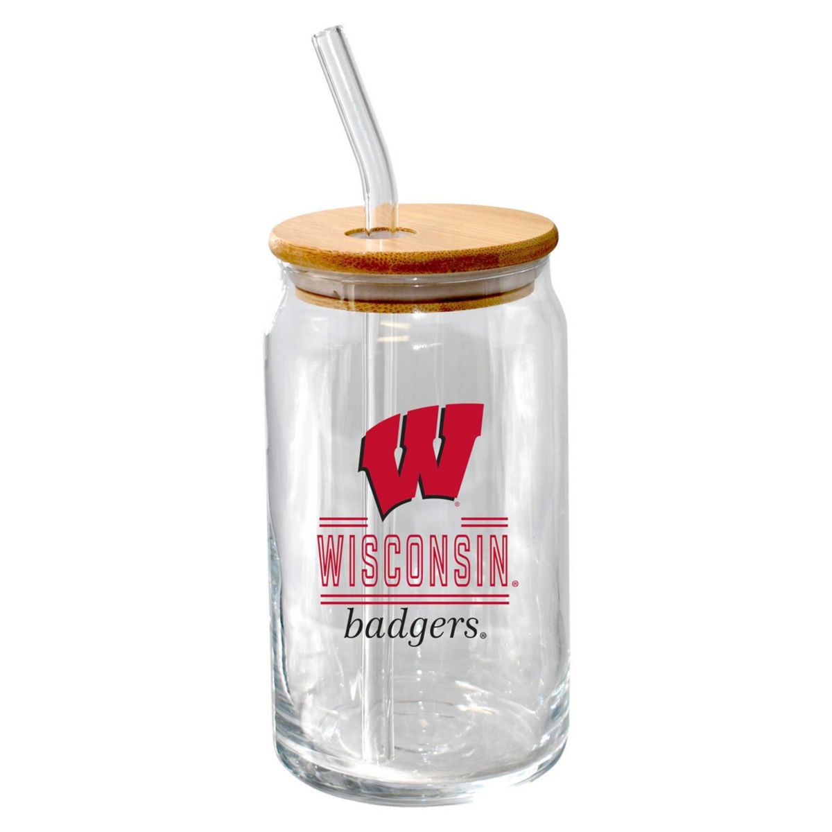 The Memory Company Wisconsin Badgers 16oz. Classic Crew Beer Glass with Bamboo Lid The Memory Company