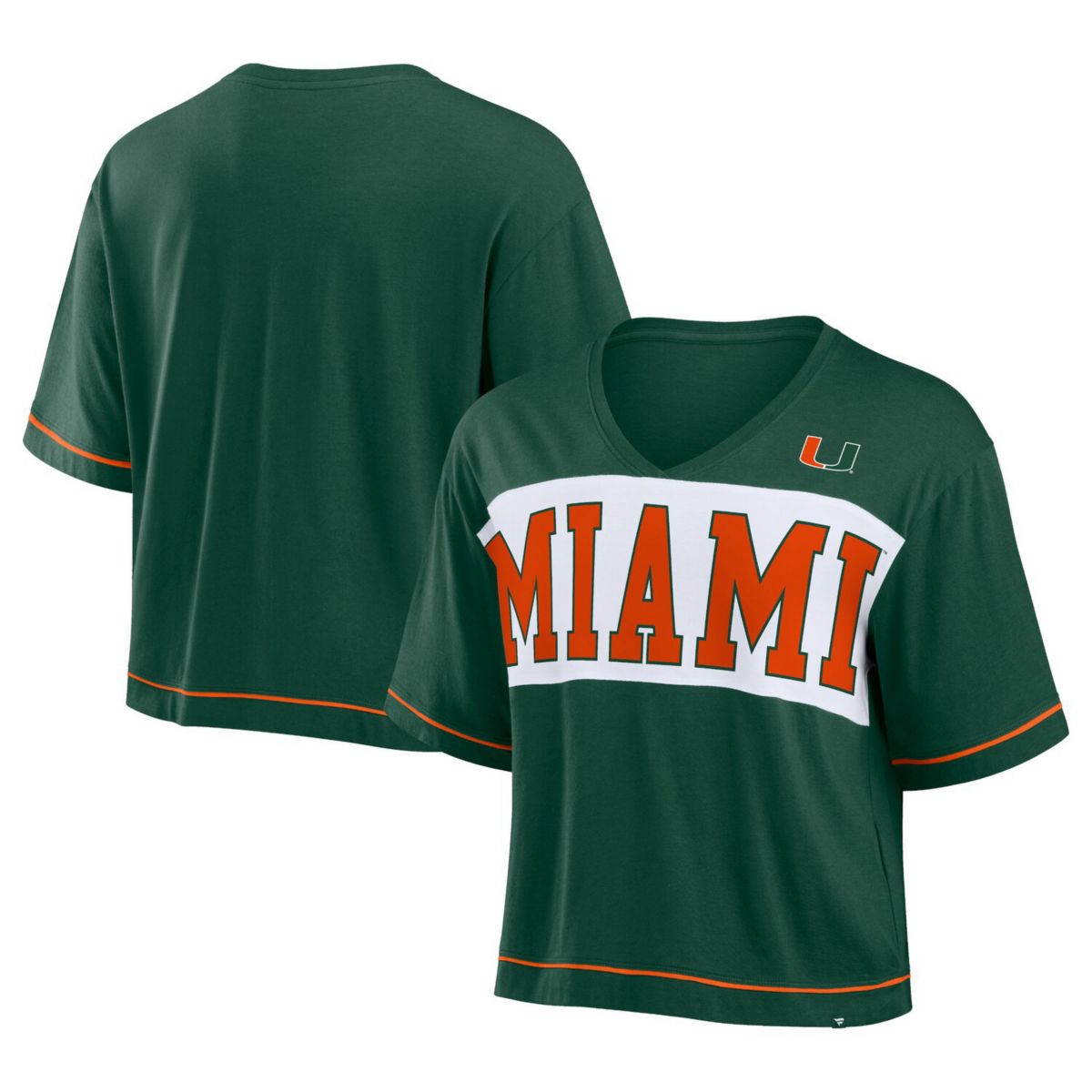 Женская Футболка Fanatics Miami Hurricanes Home Team Bold Fashion Modest V-образный Вырез Кроп Fanatics Brands - White Label