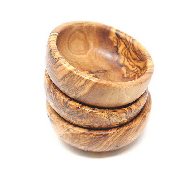 Wooden Spice Bowls, Set Of 3 Mini Olive Wood Bowls BELDINEST