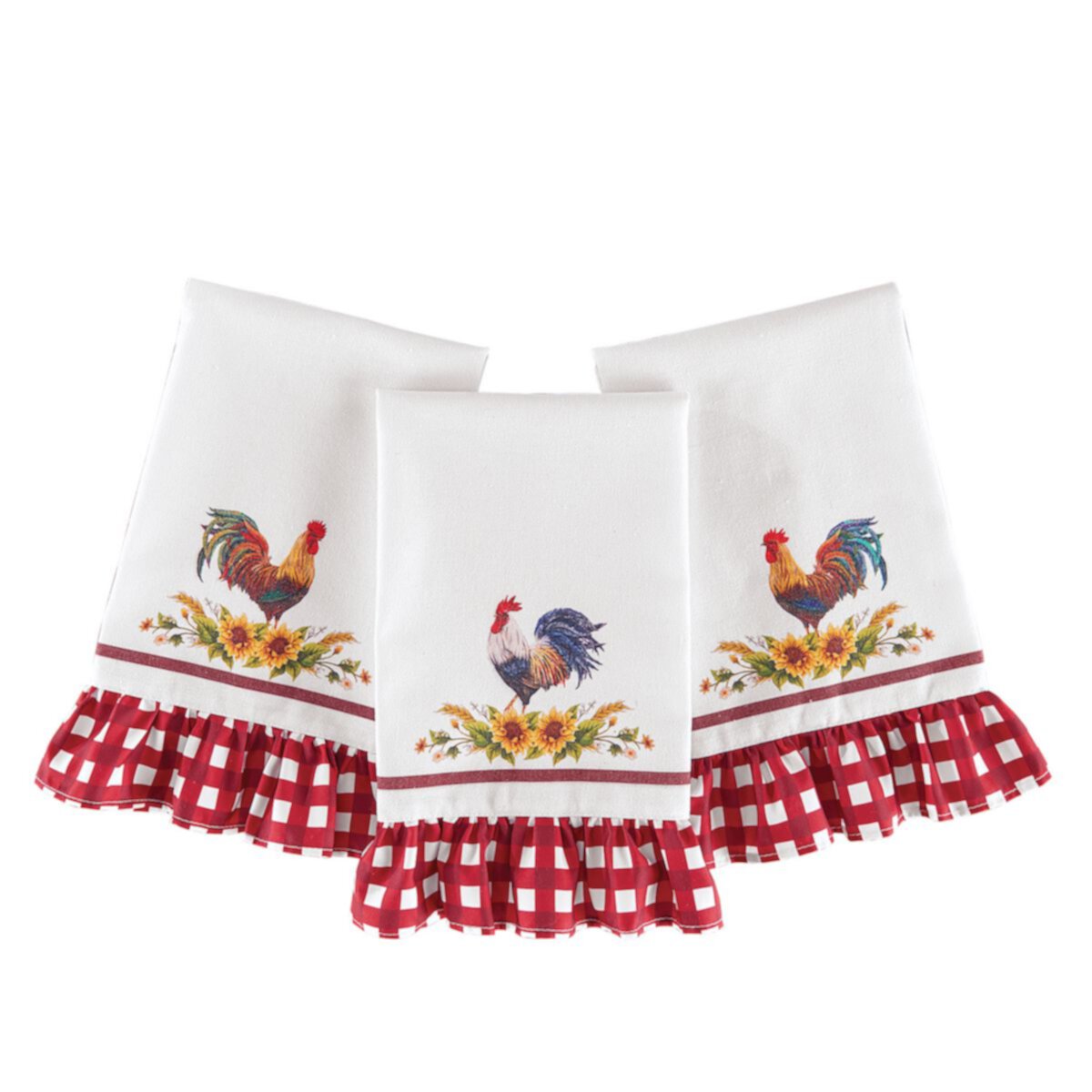 Collections Etc Roosters And Sunflowers Ruffled Hand Towels - Set Of 3 Collections Etc.