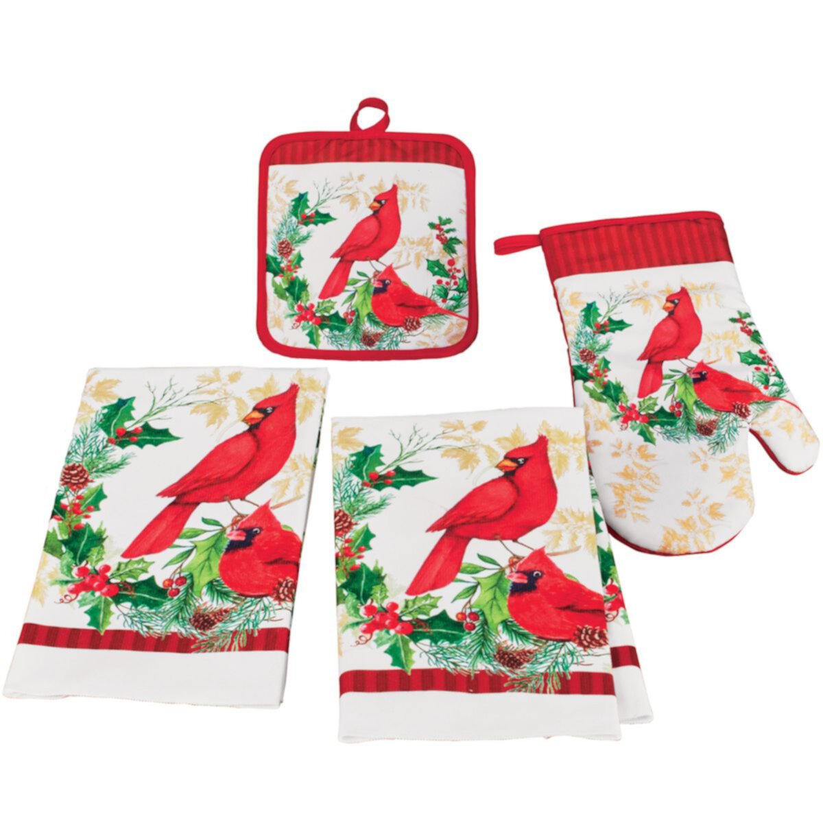 Collections Etc Printed Holiday Cardinal Kitchen Set - Set Of 4 Collections Etc.