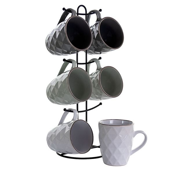 Elama Diamond Waves 6-Piece 12 Ounce Mug Set with Stand Elama