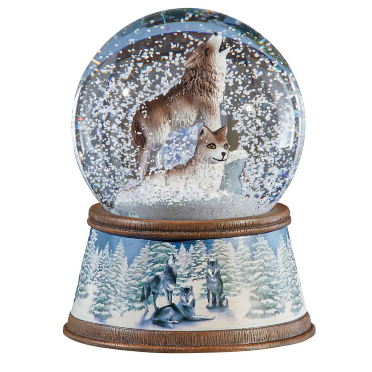 Collections Etc Hand-painted Winter Wolf Snow Globe Decoration Collections Etc.