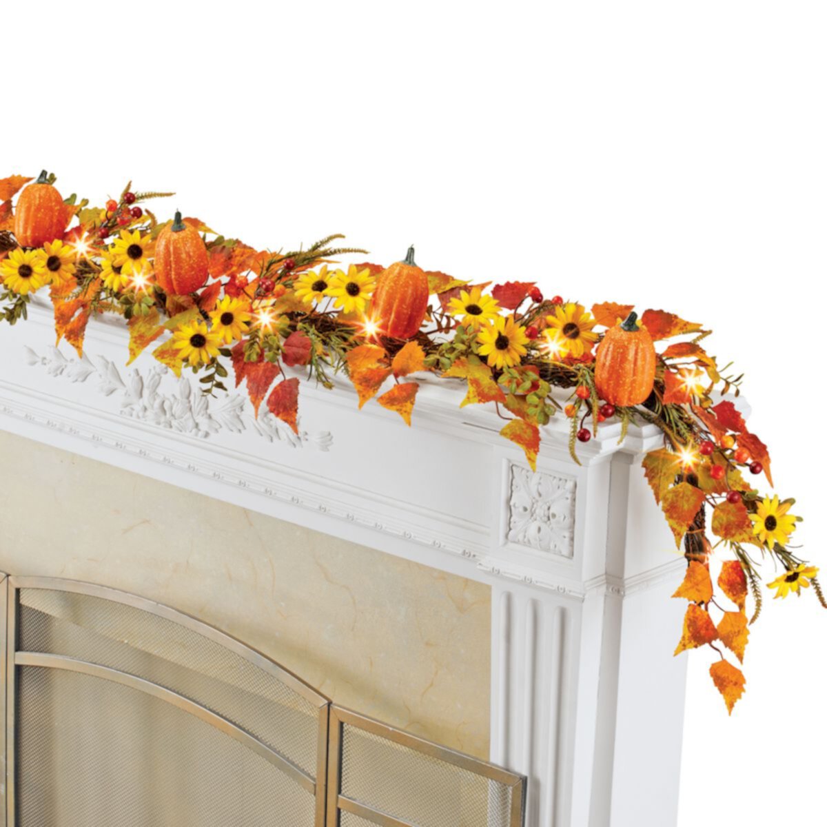 Collections Etc Led Lighted Fall Colorful Floral Pumpkin 5-floot Long Garland Collections Etc.