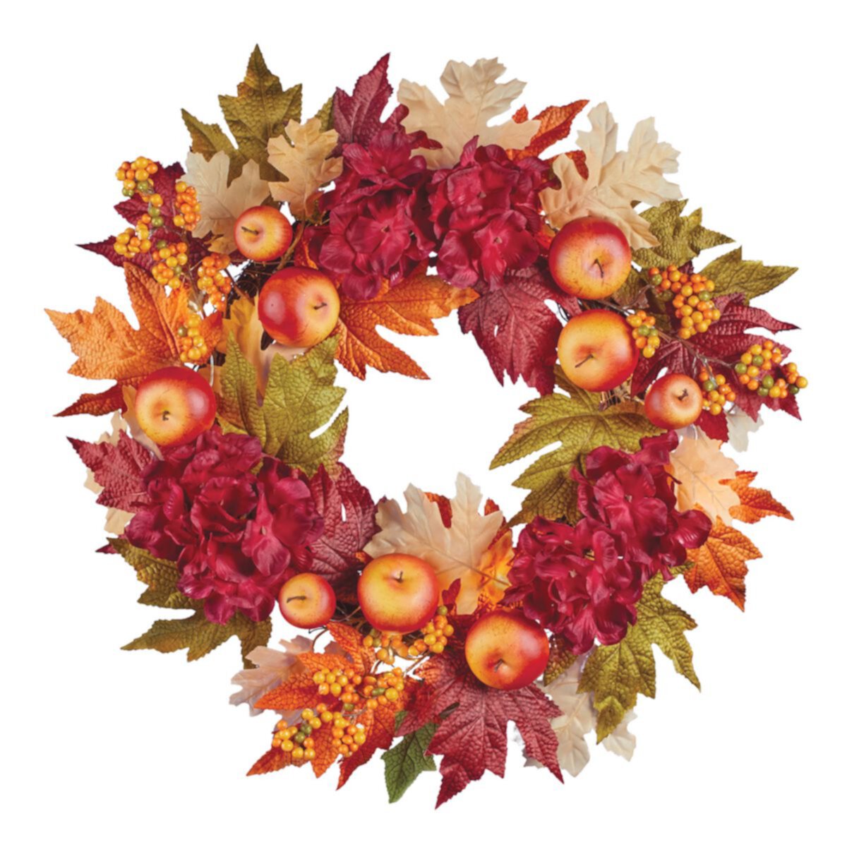 Collections Etc Vibrant Multicolor Autumn Leaves And Apples Hanging Wreath Circle Collections Etc.