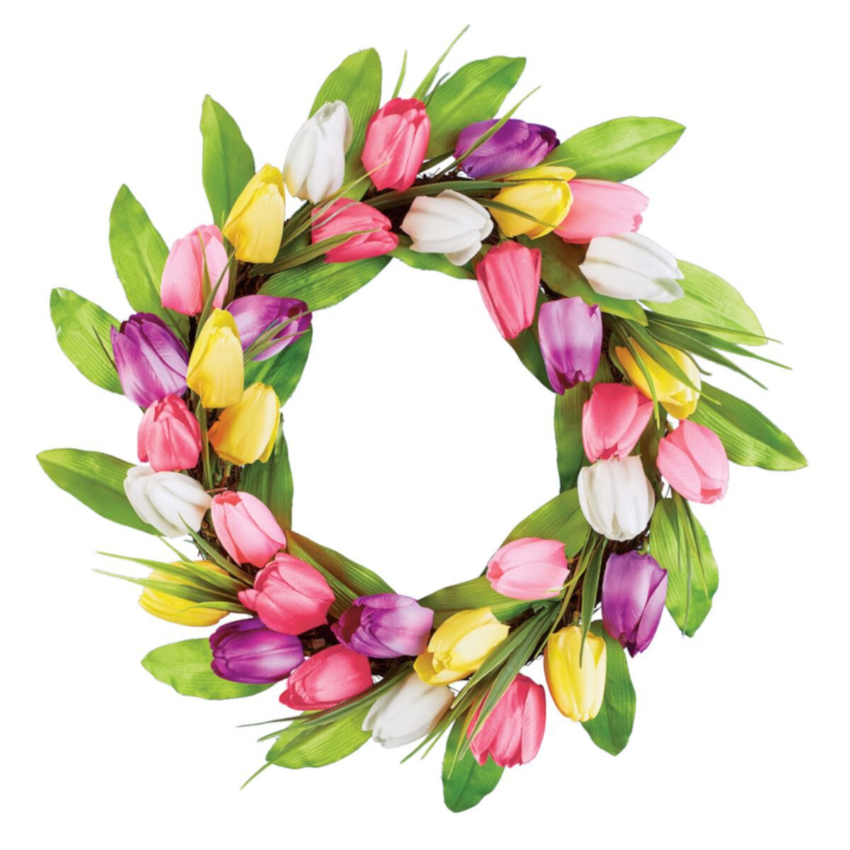 Collections Etc Multicolor Vibrant Tulip Hanging Wreath Circle Collections Etc.