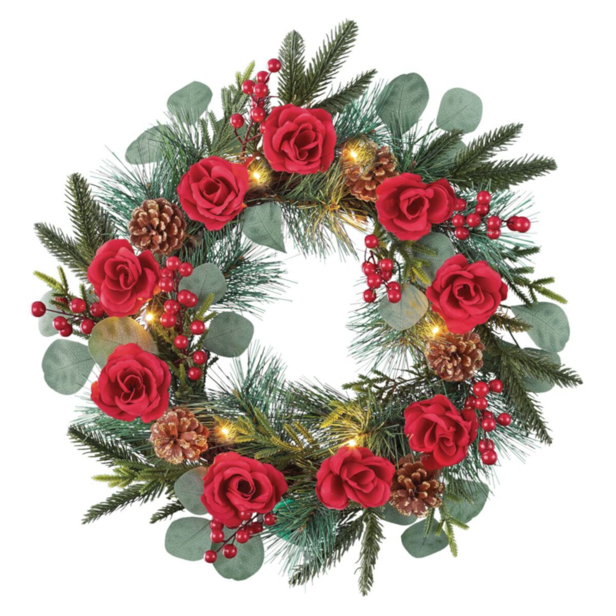 Collections Etc Led Lighted Red Rose Holiday Wreath Circle Collections Etc.