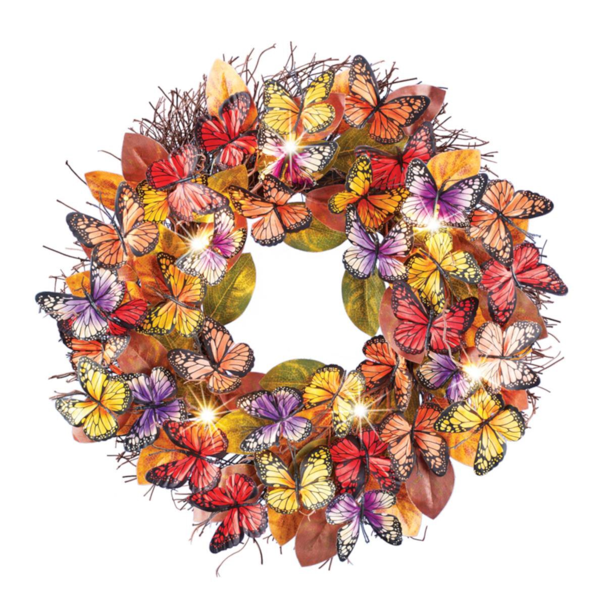 Collections Etc Led Lighted Fall Butterfly Hanging Wreath Collections Etc.