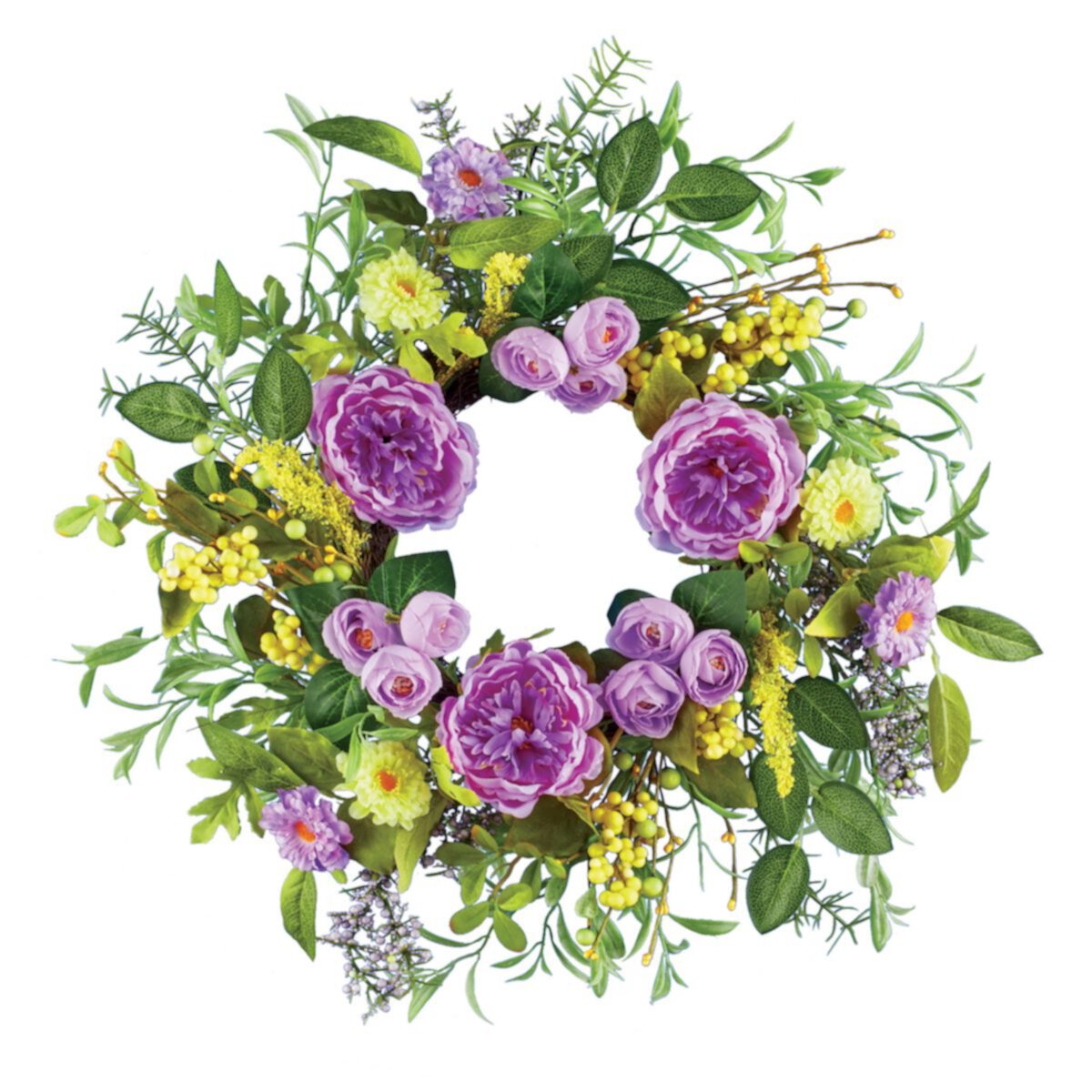 Collections Etc Purple Garden Rose Floral Hanging Wreath Circle Collections Etc.