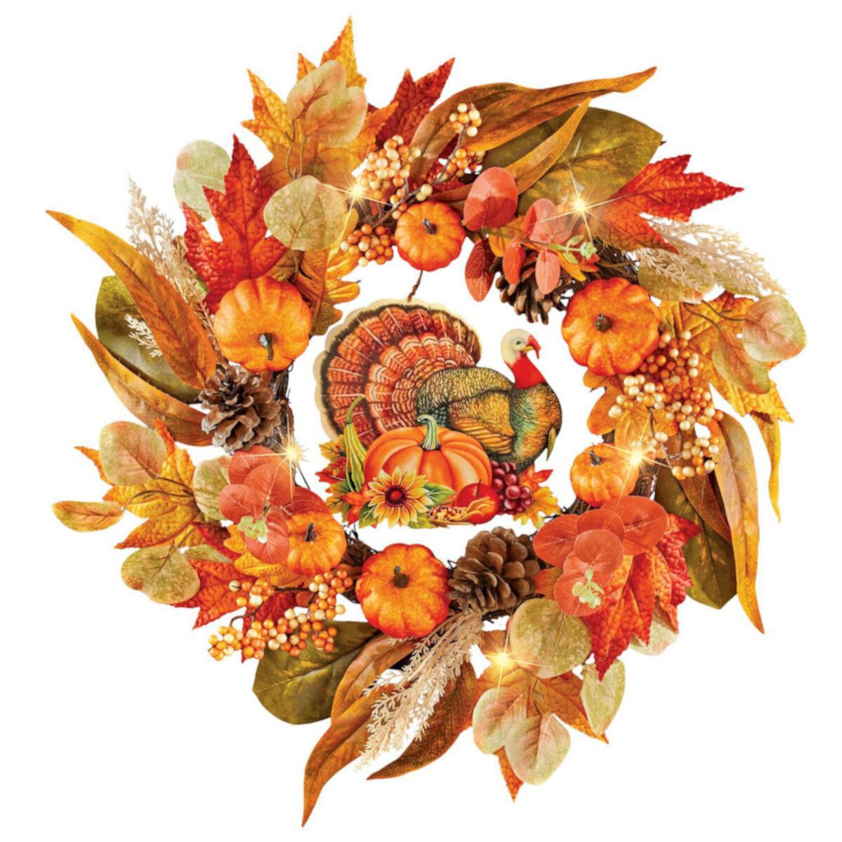 Collections Etc Led Lighted Colorful Autumn Turkey Hanging Wreath Circle Collections Etc.