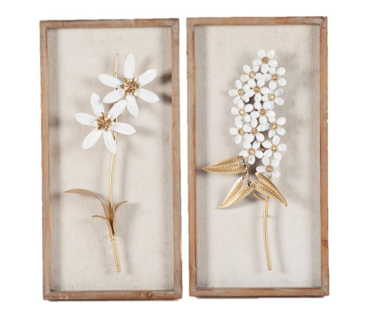 LuxenHome Set of 2 White and Gold Flower Bouquet Wall Decor Luxen Home