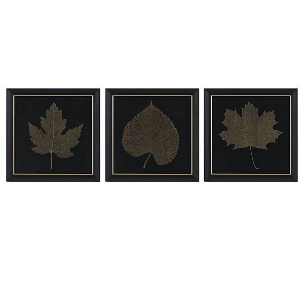 Martha Stewart Gilded Trio Gold Metallic Leaf Square Framed Graphic Wall Decor 3-Piece Set Martha Stewart