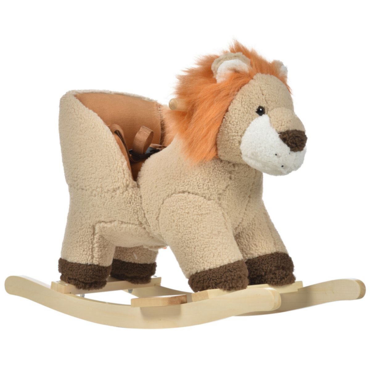 Qaba Baby Rocking Horse Lion With Sound, Plush Stuffed Rocking Animals - Brown Qaba