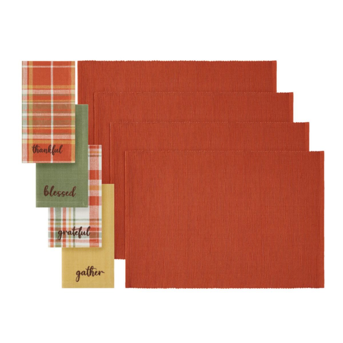 Elrene Home Fashions Harvest Sentiments Placemat and Napkin Value Set of 8 (4 of Each) Elrene