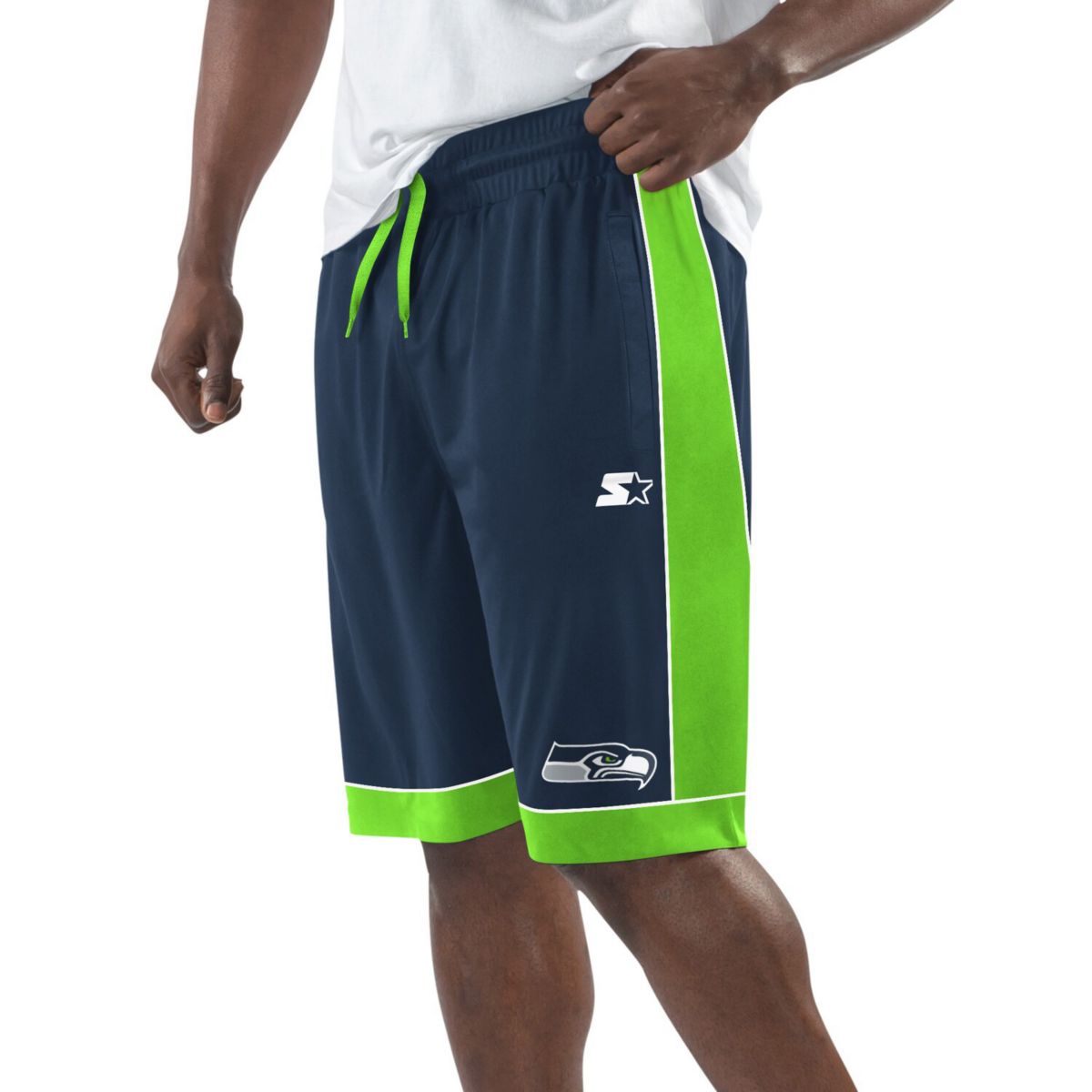 Мужские Спортивные шорты Starter College Navy/Neon Green Seattle Seahawks Fan Favorite Starter