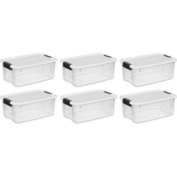 6-Piece 18qt Stackable Storage Bin With White Latch Lid Sterilite