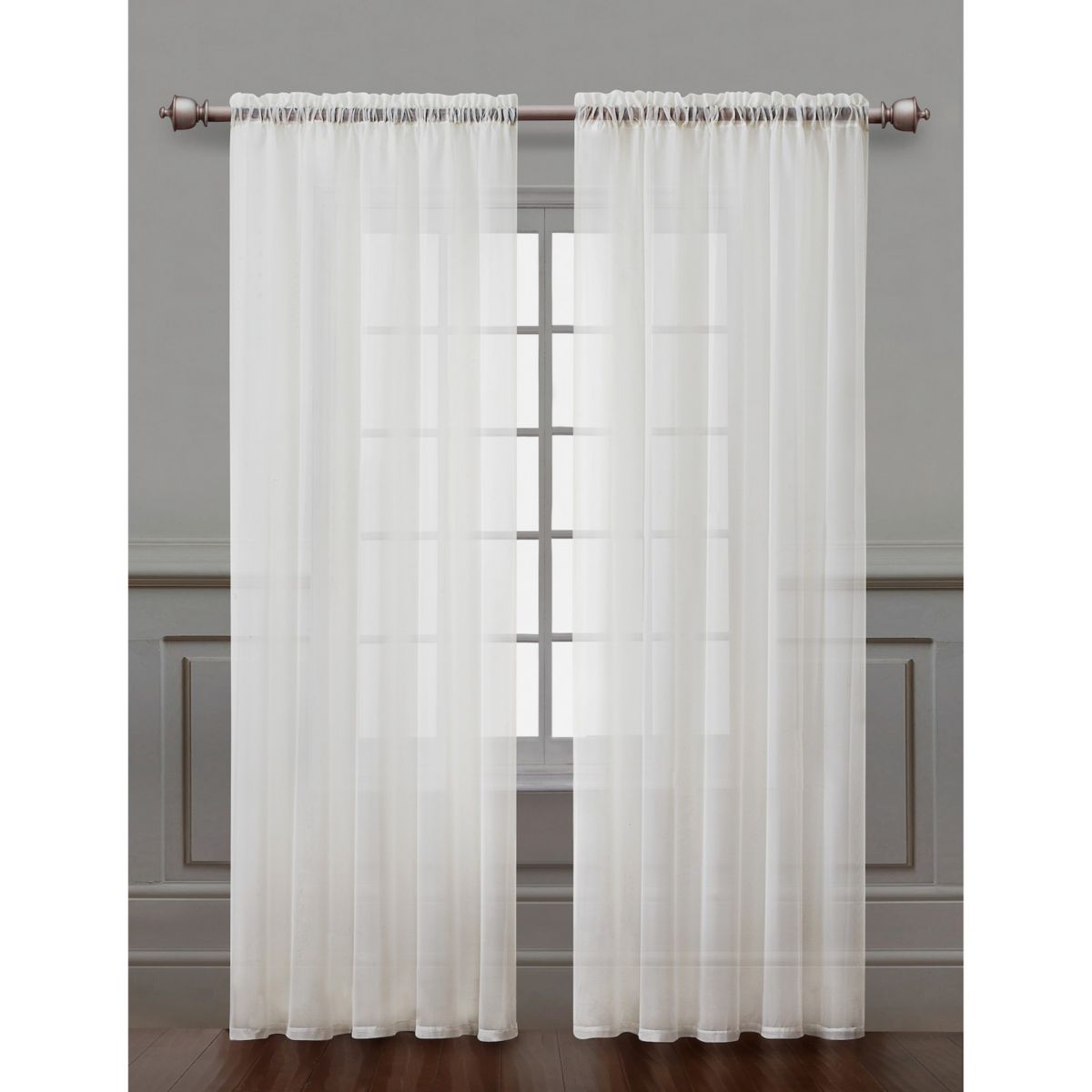 VCNY Home Alliv Solid Rod Pocket Sheer 2 Window Curtain Panels VCNY HOME