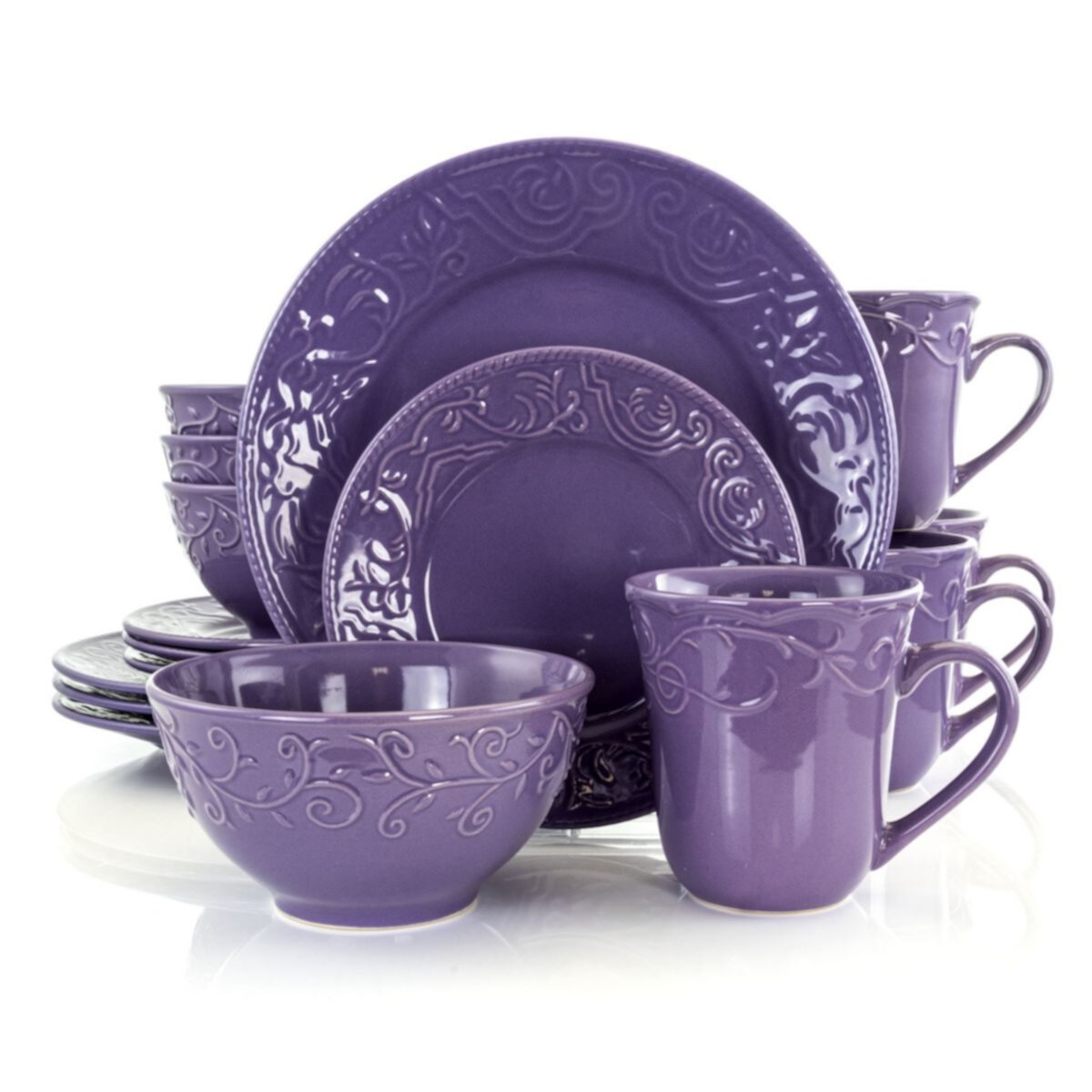 Elama Lilac Fields 16-Piece Dinnerware Set Elama