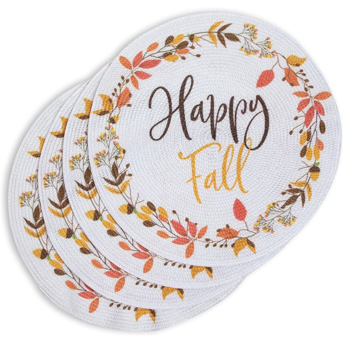 Woven Round Placemats Set, Happy Fall Dinner Mats (15 In, 4 Pack) Farmlyn Creek