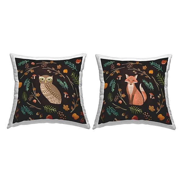 Stupell Home Decor Cozy Autumn Botanicals Owl & Fox Woodland Creatures Throw Pillow Stupell Home Decor