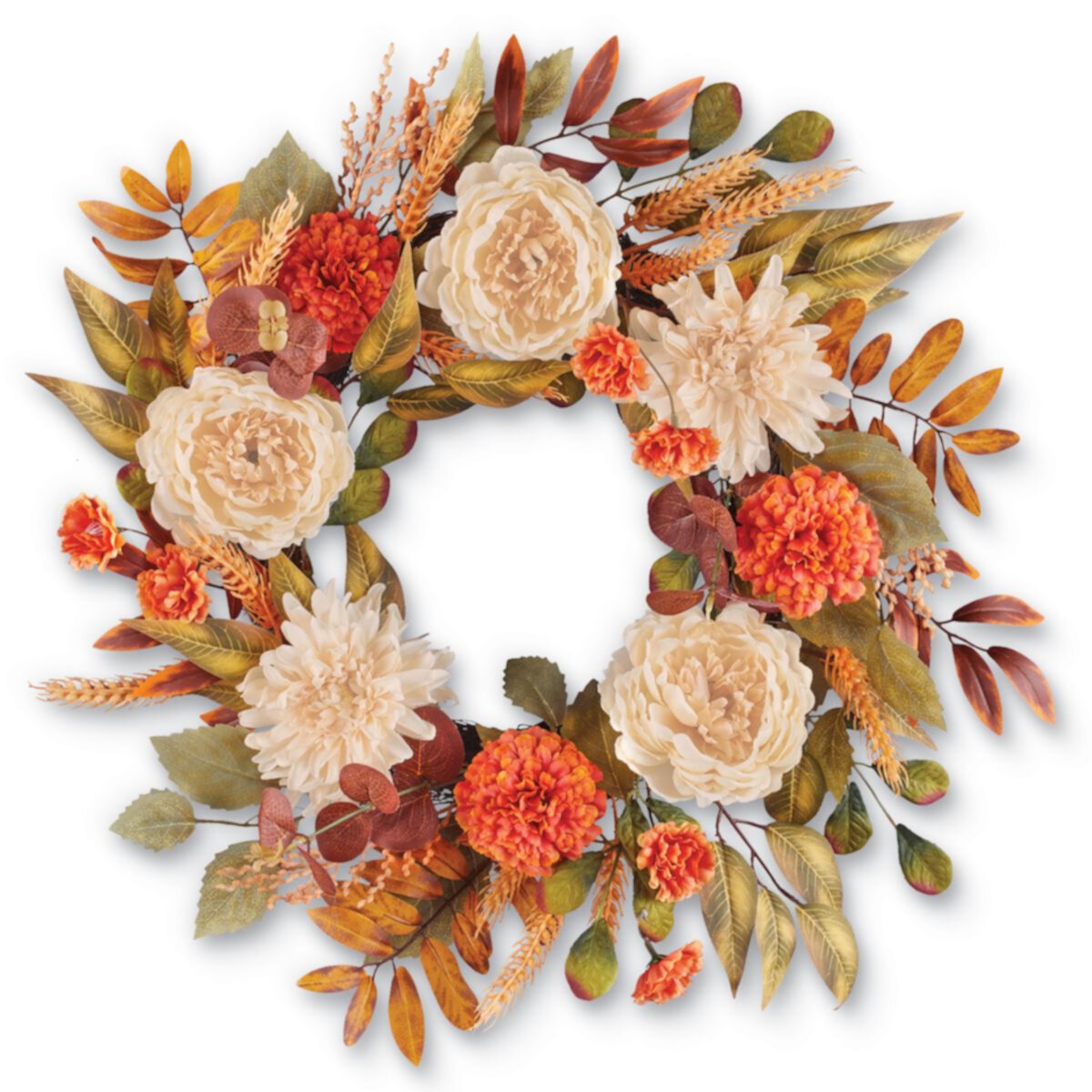 Collections Etc Artificial Harvest Peony Autumn Hanging Wreath Circle Collections Etc.