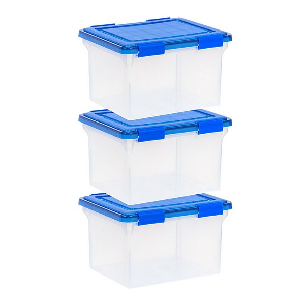 Iris Airtight Plastic Storage File Box with Lid - Clear/Blue 3-Pack IRIS