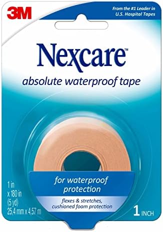 Nexcare Absolute Waterproof Tape, Flexible Foam Medical Tape, Secures Dressing and Keeps Wounds Dry - 1 In x 5 Yds, 1 Roll of Tape Nexcare