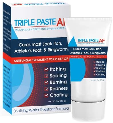 Triple Paste AF Anti Fungal Ointment for Skin Treats Most Athletes Foot and Ringworm - 2% Miconazole Antifungal Cream - 2 Oz Tube (Packaging May Vary) Triple Paste