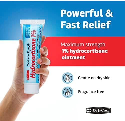 De La Cruz Hydrocortisone Ointment- 1% Hydrocortisone Ointment - Anti Itch Ointment - Maximum Strength - Dry Skin, Redness, Dermatitis, Eczema and Rashes - Topical Ointment - 1 OZ (28g) De La Cruz