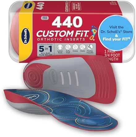 Универсальные Стельки Dr. Scholl's Custom Fit Orthotics 3/4 Длины CF 440, 5-в-1 Обезболивание на Весь День для Ног, Нижней Части Спины, Коленей, Пятки и Пясочной Фасции, Поддержка Арки для Обуви для Мужчин и Женщин, Подходит для FSA HSA Dr. Scholl's