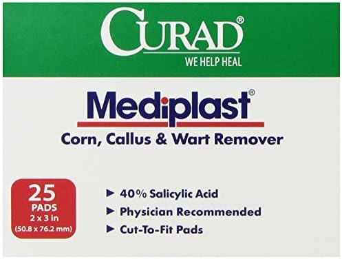 Curad - CUR01496 Mediplast (25 Pads) Corn, Callus, & Wart Remover, 40% Salicylic Acid Pads for topical removal of corns, callus, or plantar warts Curad