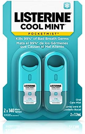 Listerine Pocketmist Cool Mint Oral Care Mist to Get Rid Of Bad Breath, 0.26 Fl Oz (Pack of 2) Listerine