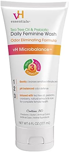 vH essentials Daily Feminine Wash - Fragrance Free, Hypoallergenic with Tea Tree Oil & Prebiotic - For Ph Balance, Intimate Odor Block, Vaginal Health - Gentle Formula Body Care - 6 Fl Oz VH essentials