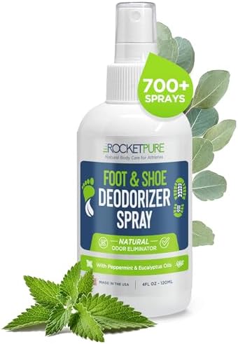 Natural Shoe Deodorizer Spray, Foot Spray, Shoe Spray - Foot Deodorant Spray, Shoe Odor Spray, Foot Odor Spray, Shoe Spray Smelly Shoes, Foot Spray Smelly Feet, Shoe Freshener (Mint, 4oz) Rocket Pure