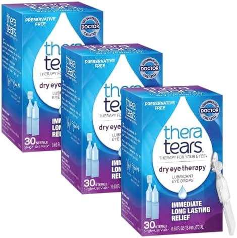 TheraTears Dry Eye Therapy Lubricating Eye Drops (Капли) for Dry Eyes, Preservative Free eye drops, 30 Single-Use Vials (Одноразовые флаконы) (Pack of 3) TheraTears