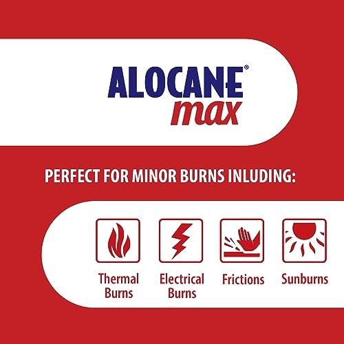 ALOCANE Emergency Burn Spray, 4% Lidocaine Max Strength Fast Pain Itch Relief for Minor Burns, Sunburn, Kitchen First Aid Treatment Burn Care, 4 Fl Oz Alocane