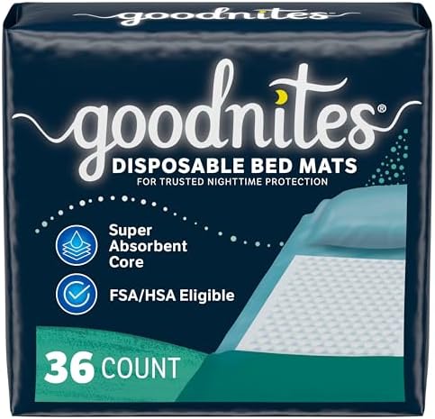 Goodnites Disposable Bed Pads/Bed Mats for Bedwetting, 2.4 x 2.8 ft, 36 Ct (4 Packs of 9) GoodNites