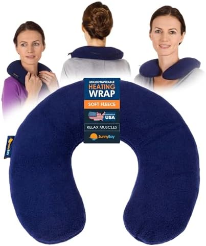 SunnyBay Microwave Heating Pad, Microwavable Heated Neck Pillow for Moist Hot Therapy, Heated Neck and Shoulder Wrap with Wheat Filling and Washable Cover, FSA HSA Eligible, Navy Blue, Large SunnyBay