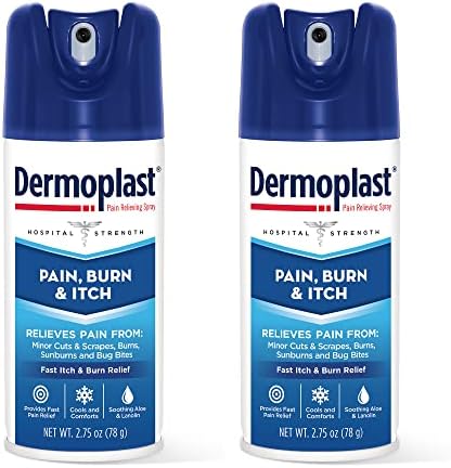 Dermoplast Pain, Burn & Itch Spray, Pain Relief Spray for Minor Cuts, Burns and Bug Bites, 2.75 oz (Pack of 2) Packaging may vary Dermoplast