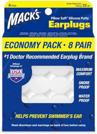 Mack's Pillow Soft Silicone Earplugs, 8 Pair - The Original Moldable Silicone Putty Ear Plugs for Sleeping, Snoring, Swimming, Travel, Concerts and Studying | Made in USA Mack's