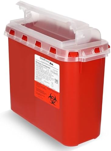 Oakridge Products Transparent Sharps Container for Home Use and Professional 5.4 Quart (1-Pack), Touchless Biohazard Needle and Syringe Disposal, Rotating Lid, CDC Certified OAKRIDGE PRODUCTS