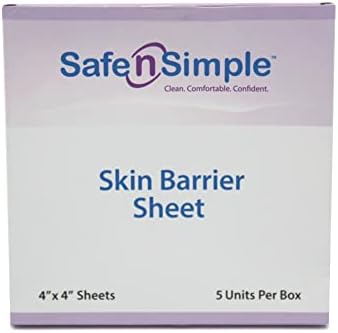 Safe n' Simple Skin Barrier Sheets - 4" x 4" Individually Wrapped Packets - Protective Stoma Skin Barrier Sheet - Hydrocolloid Medical Ostomy Barrier Sheet - Skin Adhesive Sheets for Ostomy Protection Safe n' Simple