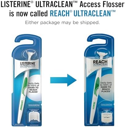 REACH Listerine Ultraclean Access Flosser Starter Kit, Removes Plaque from Hard to Reach Teeth, Unflavored, 1 Refillable Flosser & 8 Refill Heads, Dental Floss Heads, PFAS-Free, Oral Care Tool Reach