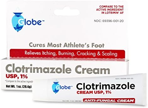 Globe Clotrimazole Cream 1% (1 oz) Relieves The itching, Burning, Cracking and Scaling associated Athletes Foot, Jock Itch, Ringworm and More. Globe Pharmacy