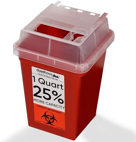 Oakridge Products Sharps Container for Home Use and Professional 1 Quart (3-Pack), Biohazard Needle and Syringe Disposal, Small Portable Container for Travel, CDC Certified OAKRIDGE PRODUCTS