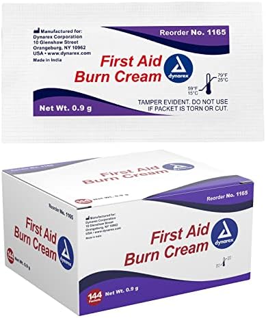 Dynarex First Aid Burn Cream (Крем) - Burn Ointment (Мазь) For Minor Cuts, Wounds, Burns - Single Dose Water-Based Formula with Benzalkonium Chloride - For Medical & Home Care - 0.9g Packets (Пакеты ), Box of 144 Dynarex