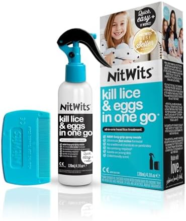 NitWits All-in-One Head Lice Treatment Spray (Спрей), Kills Lice, Super Lice & Eggs, Includes Lice Spray 120ml & Lice Comb, Lice Treatment for Kids & Adults NitWits