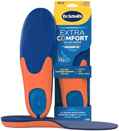 Dr. Scholl’s Extra Comfort Support Insoles Men, Size 8-14, 1 Pair: All-Day Comfort Shoe Inserts with Massaging Gel (Гель) for Big & Tall Men, 200lbs+, Wide Feet - Arch Support Inserts for Men, Trim to Fit Dr. Scholl's