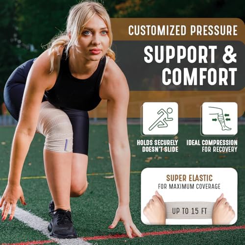 Premium Elastic Bandage Wrap (2” Wide, 2 Pack) - Nexskin Latex Free Athletic/Medical Compression Bandages Hook & Loop Fasteners at Both Ends - Lifetime Washable & Reusable Bandages NexSkin