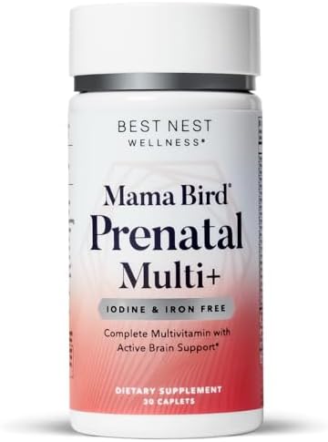 Best Nest Wellness Mama Bird Prenatal Vitamin Iron Free, No Iron or Iodine, Methylfolate (Folic Acid for Pregnant Women), Organic Herbal Blend, Vegan, Once Daily (30 Count) Best Nest Wellness